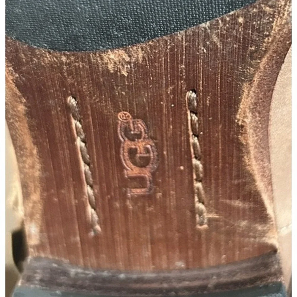 UGG Austin Fawn Ankle Boots Women's 7 Brown Leather Shearling Western Cowboy‎
